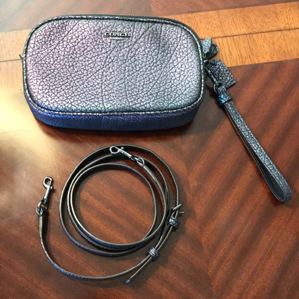 Coach Hologram/oil slick double zip crossbody/wristlet